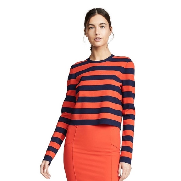 VERONICA BEARD Broome Red & Navy Knit Crop Crewneck Sweater Size Small - Picture 5 of 12